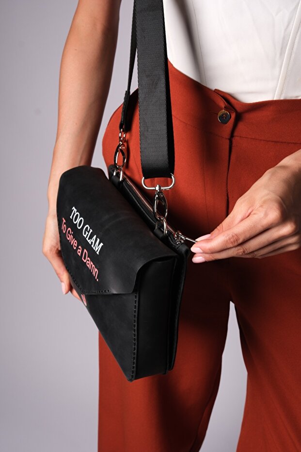 Hakiki Deri Siyah Omuz ve Çapraz Askılı Çanta – Too Glam To Give a Damn Edition | El Yapımı - 3