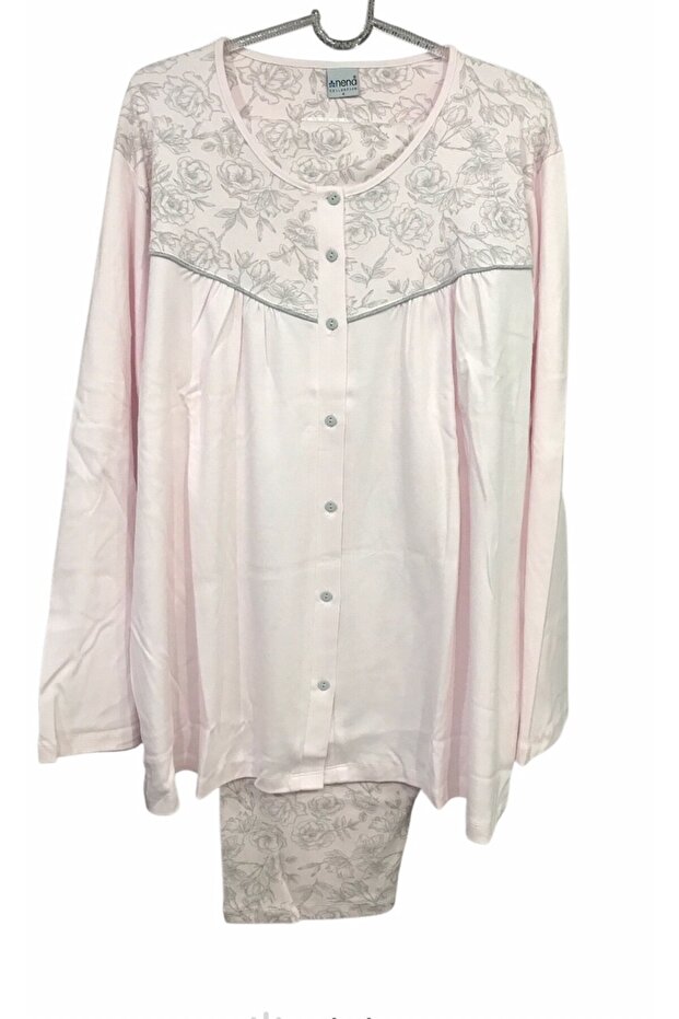 Ultura Battal 100% Cotton Pajama Set with Long Sleeves and Open Front Robe-14952