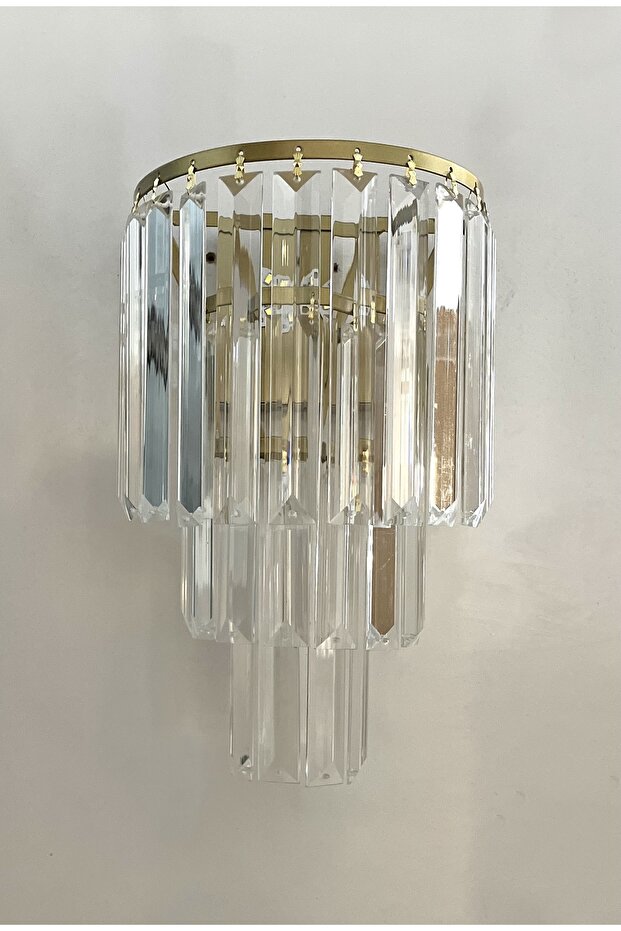 Yonca Gold Kasa Günışığı Ledli 3 Katlı Lux Taşlı Pilli Aplik - Tek Adet - Pil ve Led Hediye - 2