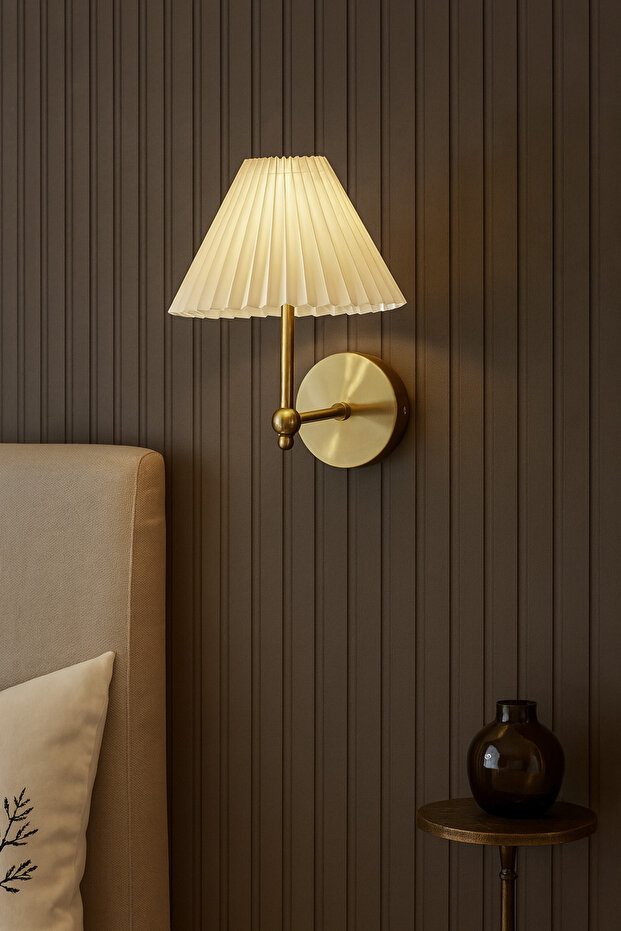 Pilli Aplik Duvar Aplik Pileli Umbrella Abajur Gün Işığı Ledli Eskitme Gold Sarı - 3