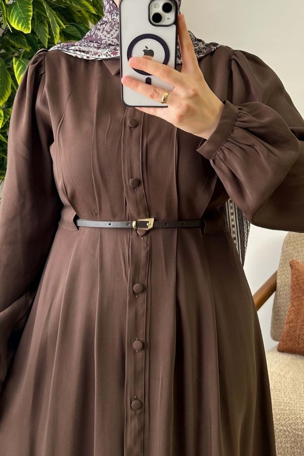 Düğmeli Modal Elbise - 3