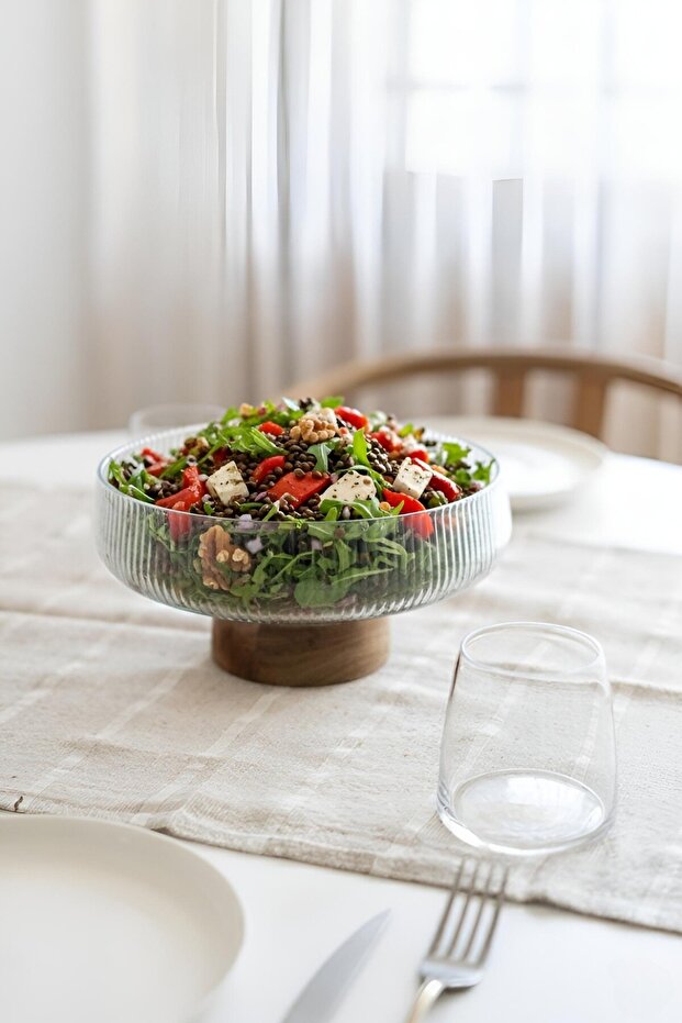 Acacia Base Glass Bowl (24.5cm)