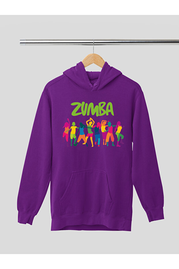 Zumba Printed Cotton Long Sleeve Ribbed 3-Ply Hooded Sweatshirt
