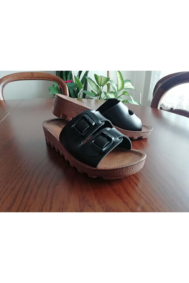 Women's Wedge Heeled Double Strap Buckle Tractor Sole Daily Comfortable Slippers