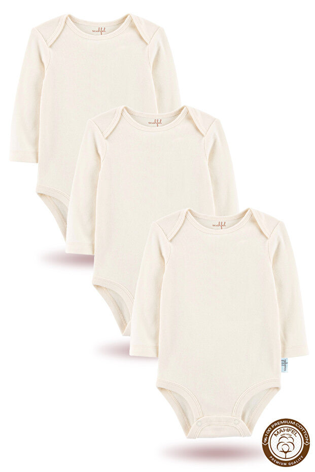 100% Cotton Long Sleeve Baby Bodysuit Snap Fastener Bodysuit Set of 3
