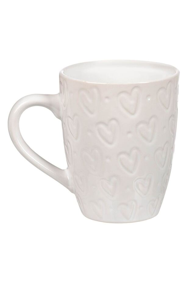 White Ceramic Mug with Heart Pattern 350ml - 2