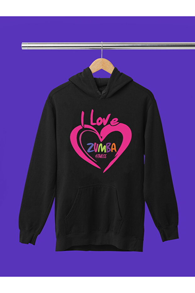 Zumba Dance Printed Cotton Long Sleeve Ribbed 3 Yarn Hooded Sweatshirt