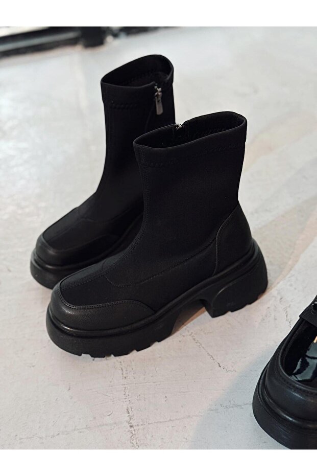 Gariel Kadın Kalın Taban Bot Siyah Dalgıç Kumaş - 5