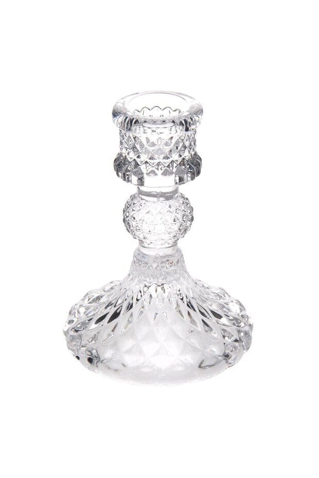 Decorative Candlestick Transparent Glass Diamond Pattern Ø7.5x10.5cm - 1
