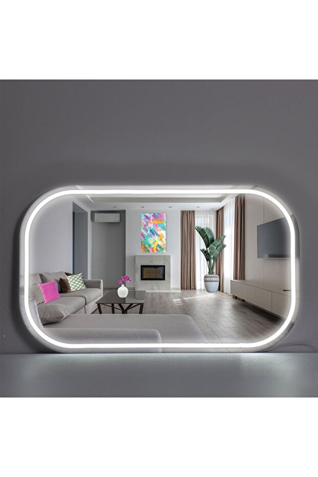Rectangular LED Mirror Neon White 50x30cm - 1