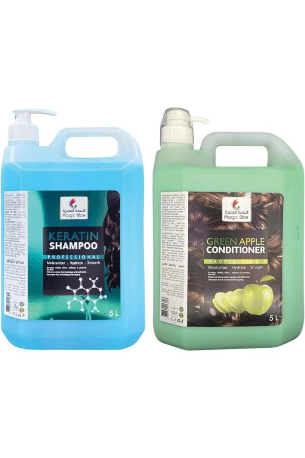 Professional Keratin Shampoo and Green Apple Conditioner Set, 5L Each