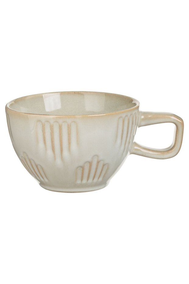 Grey Brown Ceramic Cup with Line Pattern & Square Handle 400ml