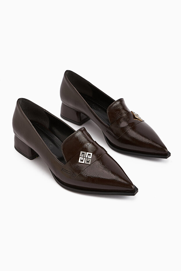 Jaklin Brown Pointed Toe Low Heel Women's Shoes