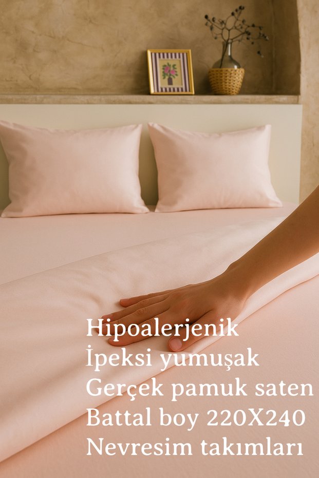 Premium Natural Cotton Satin King Size Duvet Cover Set 220X240 Powder – Hypoallergenic, Silky Soft