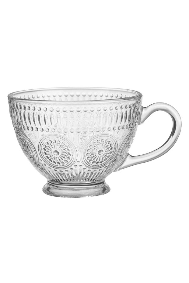 Clear Glass Cup with Embossed Patterns & Stem 370ml