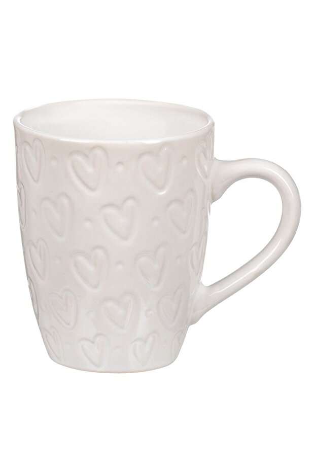White Ceramic Mug with Heart Pattern 350ml - 1