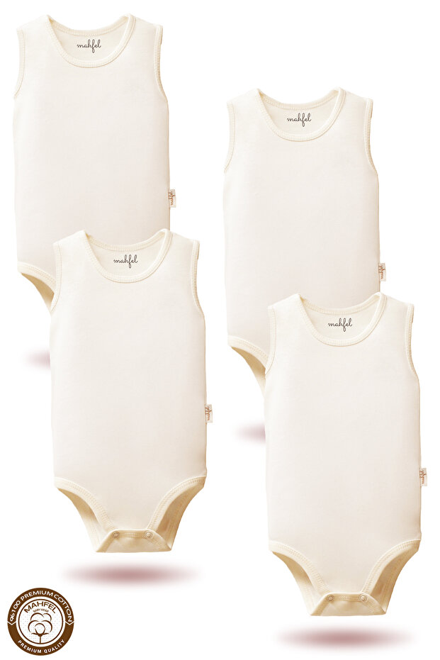 100% Organic Cotton 4-Piece Snap-On Sleeveless Baby Bodysuit