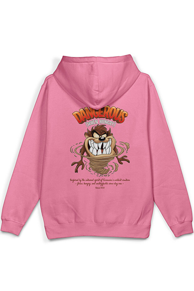 Monster Back Printed Hooded Half Oversized Sweatshirt Pink Hoodie 1392