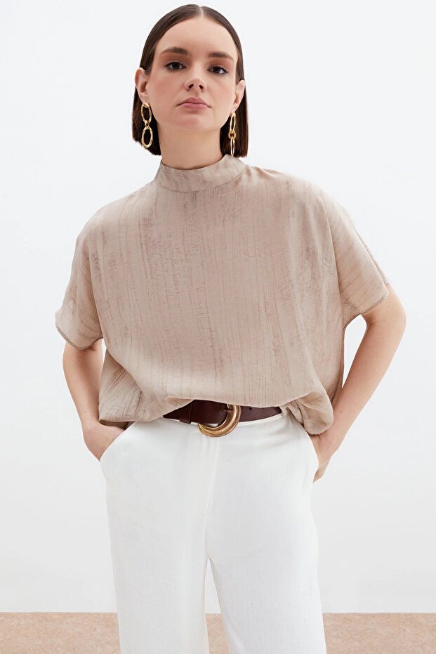 Patterned Shabby Blouse - Beige - 2