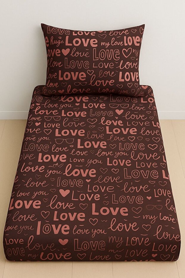 طقم ملاءات سرير مطاطية منقوشة للحب لشخص واحد - 1