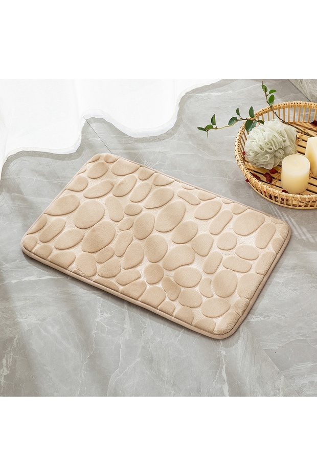 Bathroom carpet 3D pattern, beige, 60x40 cm, soft texture, non-slip - 11