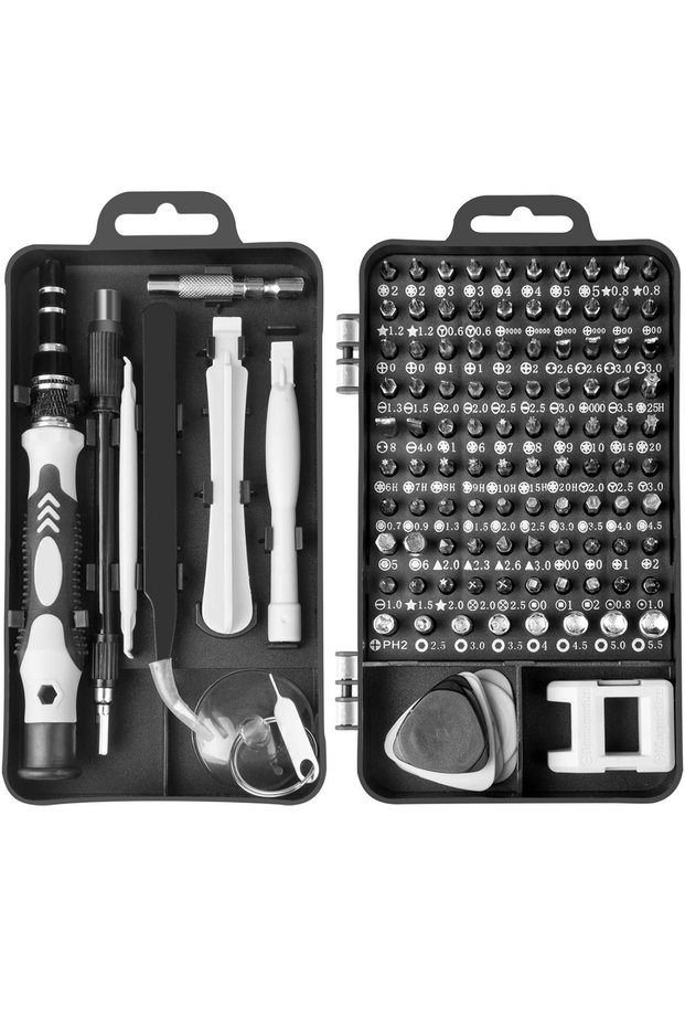 Precision Screwdriver Kit, 115 Tools, Plastic, Silver White