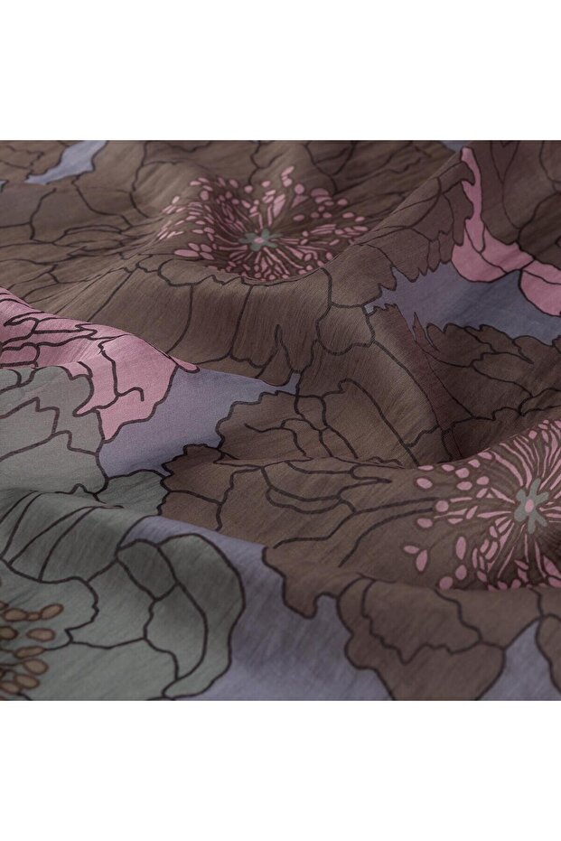 Patterned Tensoft Shawl - Hydrangea Basket Patterned - Gray Powder - 3