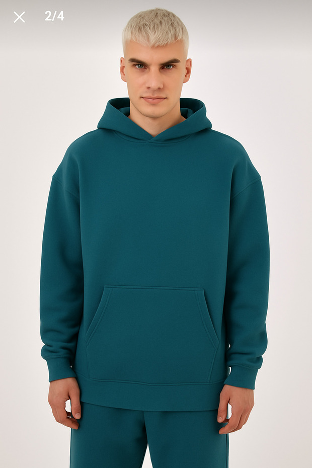 سترة رياضية رجالية كبيرة الحجم بقلنسوة وثلاثة خيوط - 1