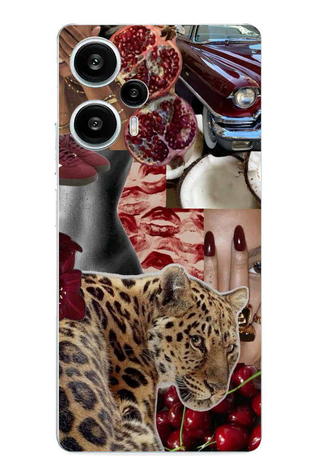 Poco F5 Compatible Leopard Red Vibes Printed Silicone Case - 1