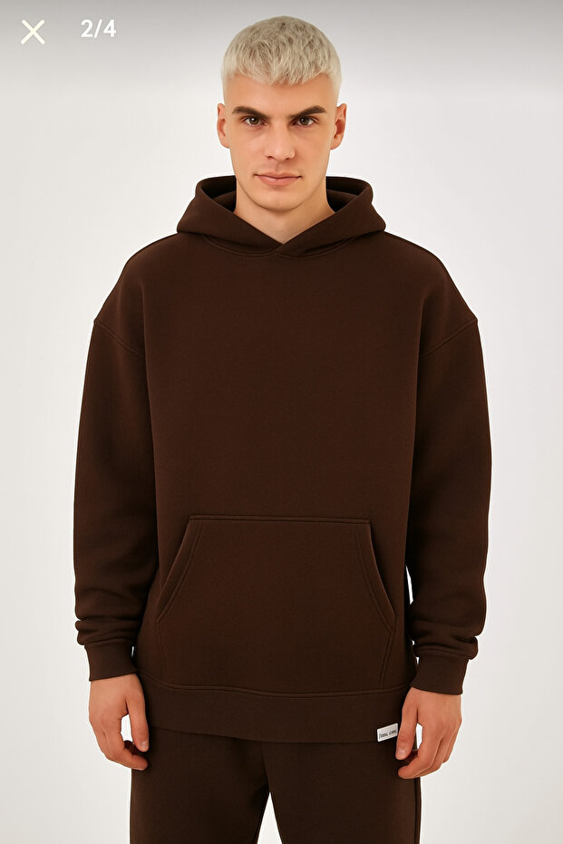 سترة رياضية رجالية كبيرة الحجم بقلنسوة وثلاثة خيوط - 1