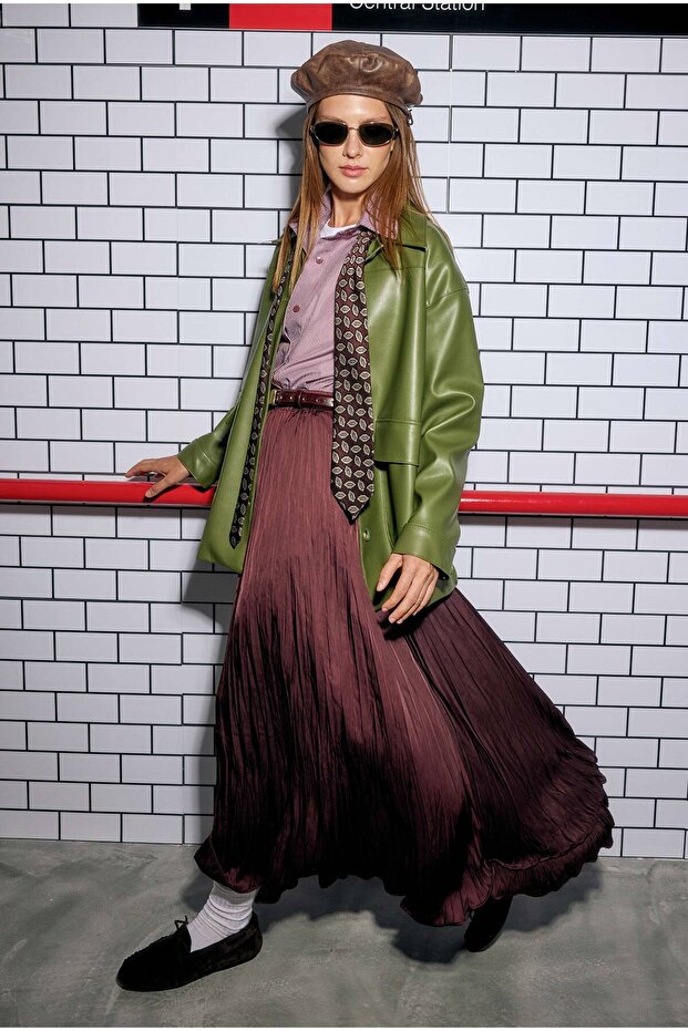 Piliseli Kraş Etek Bordo - 1