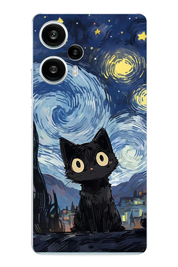 حافظة سيليكون مطبوعة بتصميم قطة منتصف الليل متوافقة مع POCO F5 - 1