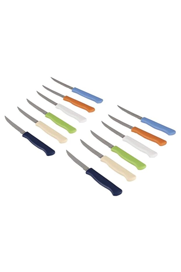 Martinazzo Inox Sharp Plain Stainless Steel Serrated Steak Knife Set, Solid Handle - 12 Pieces