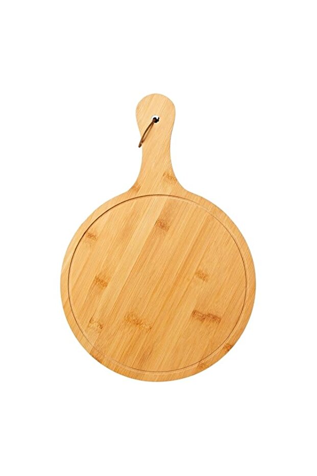Wooden Round Flat Fruit Pizza Serving Board Tray Plate with Handle