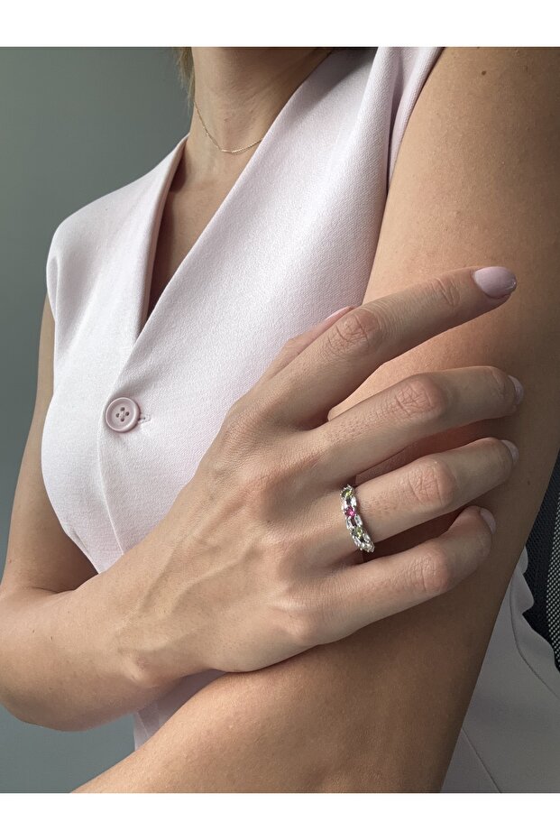 خاتم مستطيل الشكل من حجر الباجيت الملون | - 1