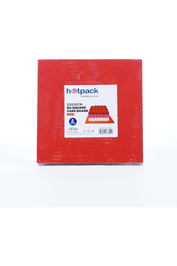 Square Red Cake Board 20cm x 20cm, 5 Pieces