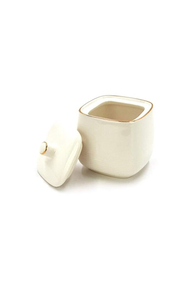 Gold White Line Sugar Bowl with Lid