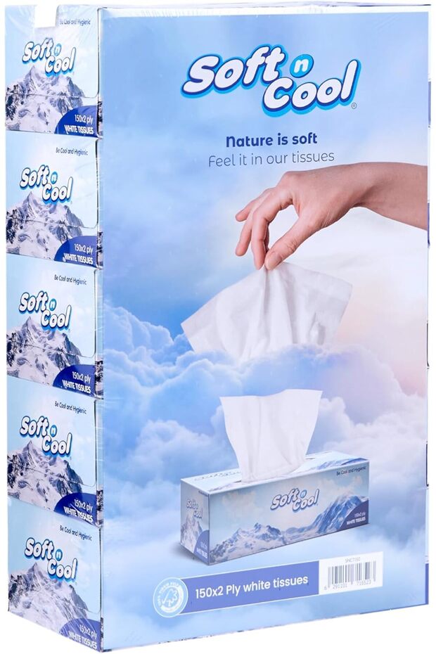 Highly Absorbent, Sterilized, Soft & Strong Facial Tissues 150 Sheets x 2 Ply, 5 Box