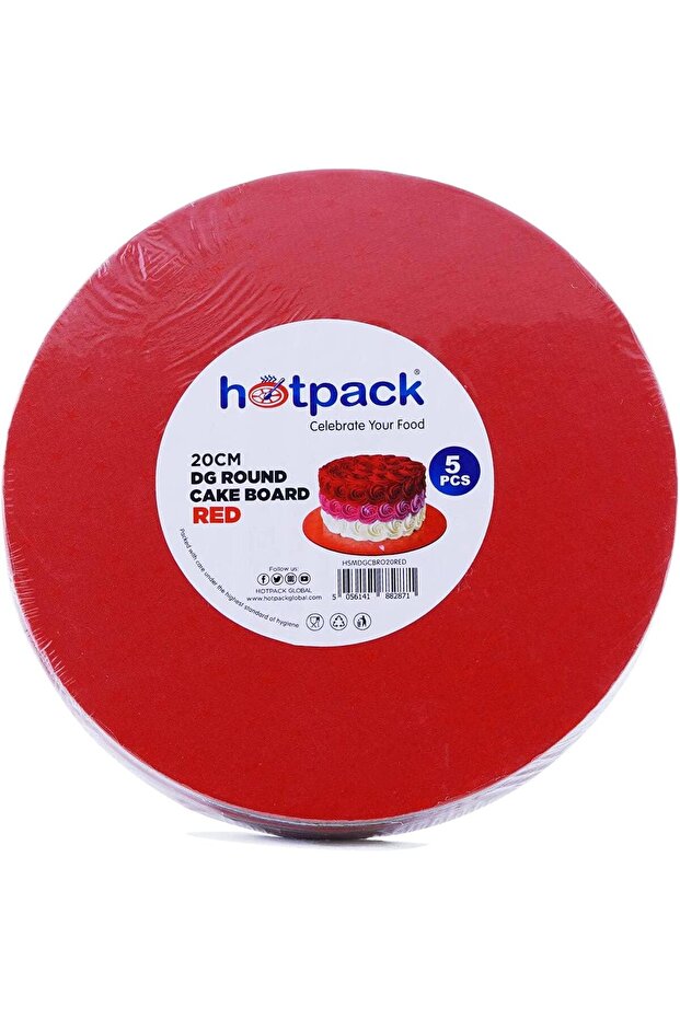 Round Red Cake Board 20cm, 5 Pieces