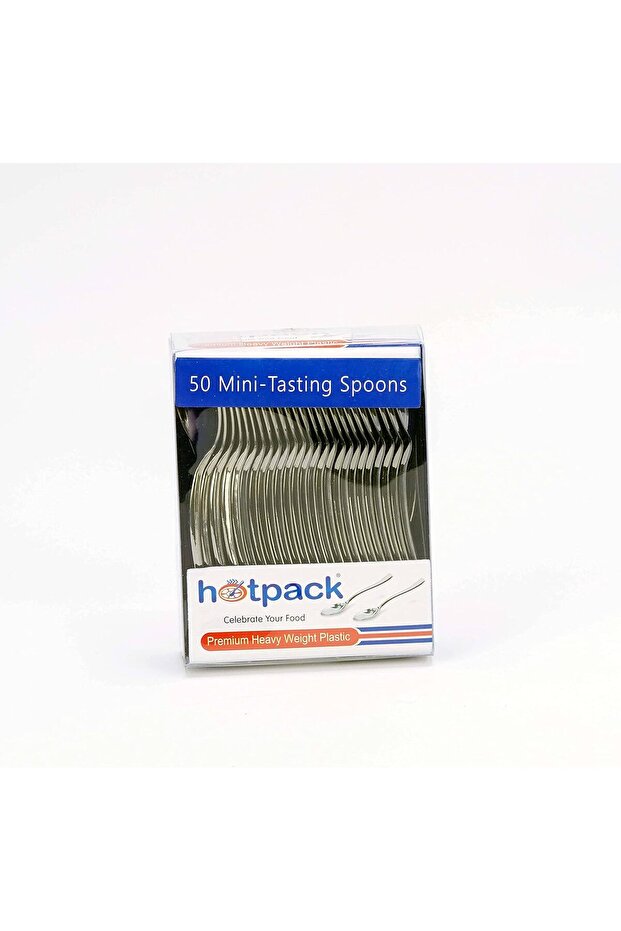 Mini Plastic Tasting Silver Spoons, 50 Pieces