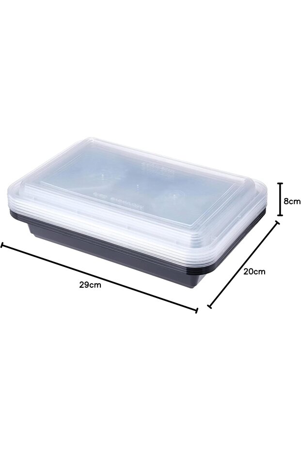 وعاء تحضير وجبات الطعام القابل للاستخدام في الميكروويف، ذو قاعدة مستطيلة سوداء اللون، مع غطاء شفاف. (5، أسود) - 6