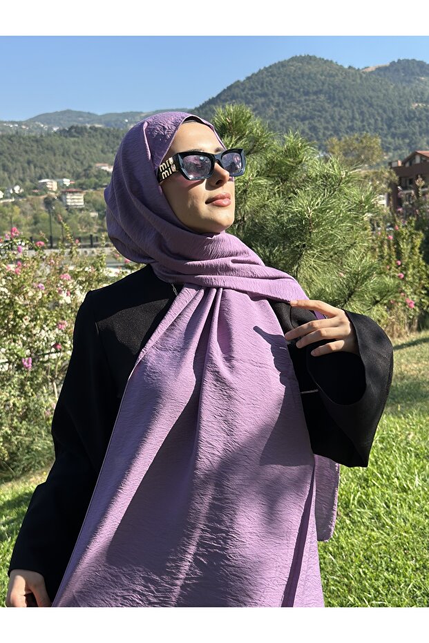 Hijab Viscose Silk Blended Aerobin Fabric Solid Color Shawl, Self Wrinkle Pattern Shawl - 3