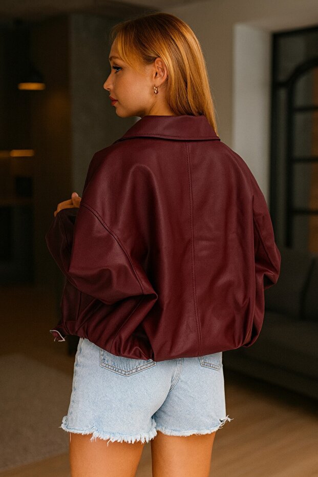 Oversize Bomber Leather Jacket - 2