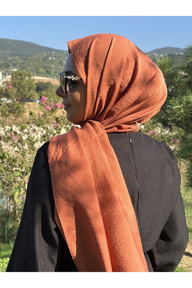 Hijab Viscose Silk Blended Aerobin Fabric Solid Color Shawl, Self Wrinkle Pattern Shawl - 4