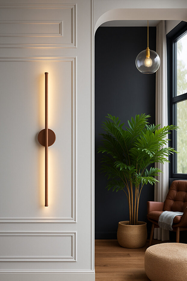 Cognac Ember™ Rustik Bakır 70 cm Modern Kablosuz Pilli LED Aplik – Montajsız Duvar Lambası Pil Dahil - 2