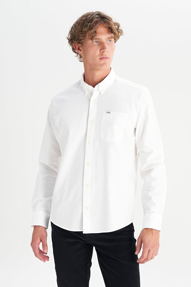 100% Cotton Regular Fit Regular Cut Pocket Detailed White Shirt