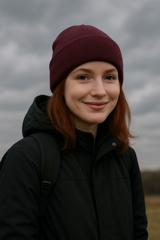 Unisex Knitwear Folded Autumn Ribbed Winter Beanie Burgundy