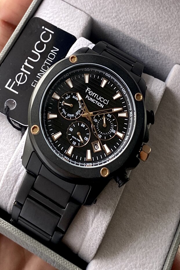 ساعة يد رجالية من Function Black Edge بقرص أسود وسوار معدني