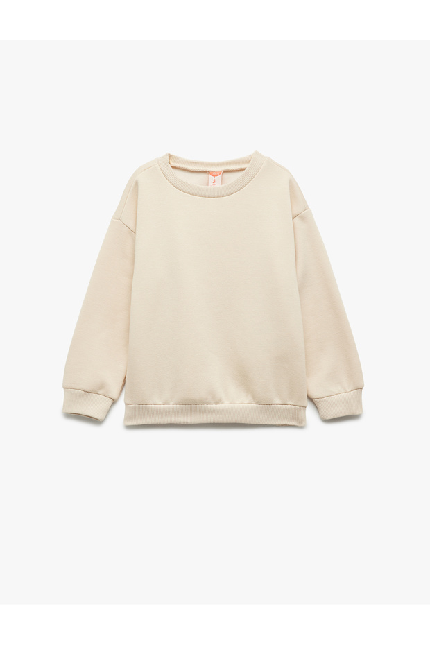 Raised Long Sleeve Basic Crew Neck Sweatshirt