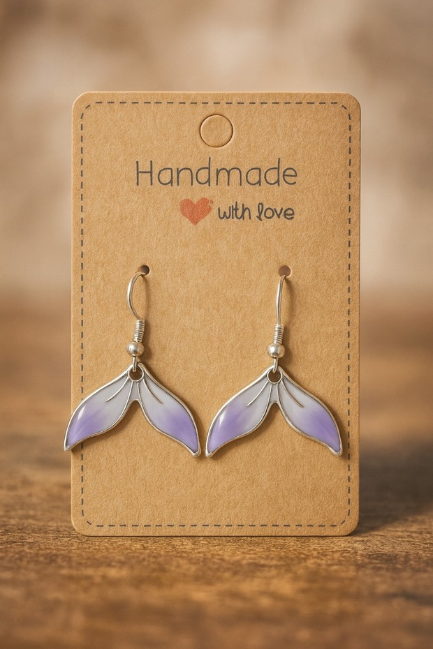 Handmade Purple Epoxy Mermaid Tail Dangle Earrings – Elegant, Sparkling, and Unique Design Handmade